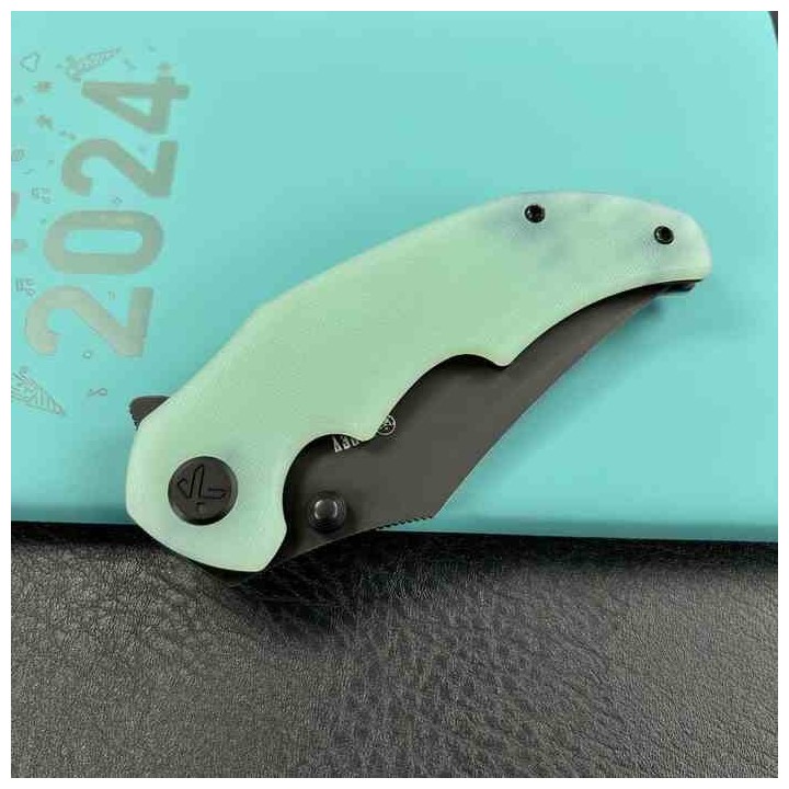 Couteau Kubey Ceto Camping Jade Manche G-10 Lame Acier 14C28N BLK IKBS Linerlock Clip KUB181F - Livraison Gratuite