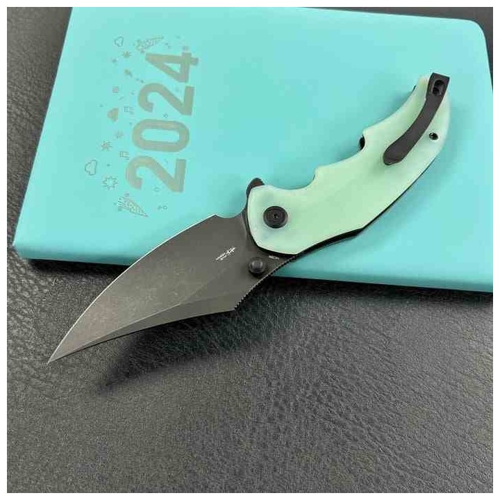Couteau Kubey Ceto Camping Jade Manche G-10 Lame Acier 14C28N BLK IKBS Linerlock Clip KUB181F - Livraison Gratuite