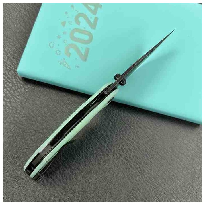 Couteau Kubey Ceto Camping Jade Manche G-10 Lame Acier 14C28N BLK IKBS Linerlock Clip KUB181F - Livraison Gratuite