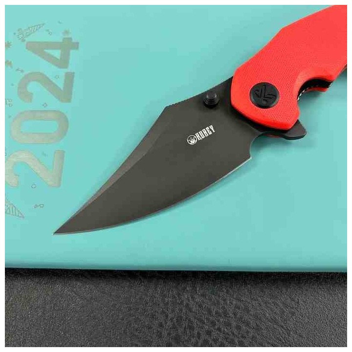 Couteau Kubey Ceto Camping Red Manche G-10 Lame Acier 14C28N BLK IKBS Linerlock Clip KUB181E - Livraison Gratuite