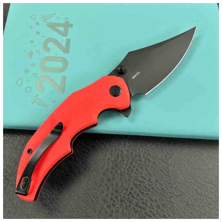 Couteau Kubey Ceto Camping Red Manche G-10 Lame Acier 14C28N BLK IKBS Linerlock Clip KUB181E - Livraison Gratuite