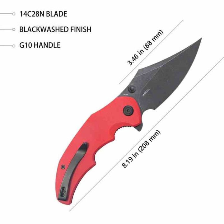 Couteau Kubey Ceto Camping Red Manche G-10 Lame Acier 14C28N BLK IKBS Linerlock Clip KUB181E - Livraison Gratuite