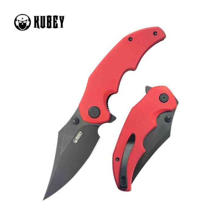 Couteau Kubey Ceto Camping Red Manche G-10 Lame Acier 14C28N BLK IKBS Linerlock Clip KUB181E - Livraison Gratuite
