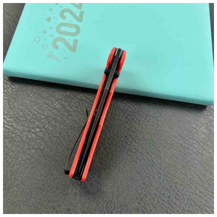 Couteau Kubey Ceto Camping Red Manche G-10 Lame Acier 14C28N BLK IKBS Linerlock Clip KUB181E - Livraison Gratuite