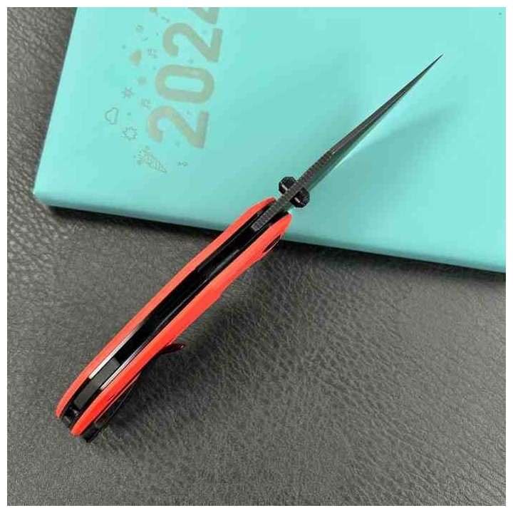 Couteau Kubey Ceto Camping Red Manche G-10 Lame Acier 14C28N BLK IKBS Linerlock Clip KUB181E - Livraison Gratuite