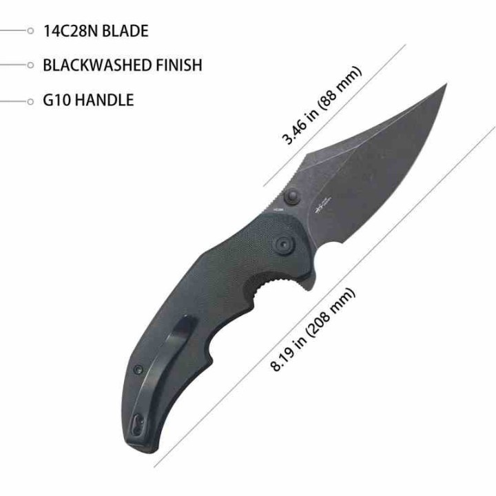 Couteau Kubey Ceto Camping Black Manche G-10 Lame Acier 14C28N BLK IKBS Linerlock Clip KUB181D - Livraison Gratuite