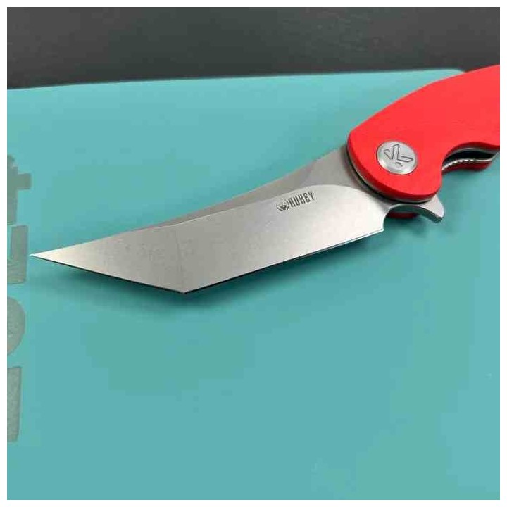 Couteau Kubey Scimitar Red Manche G10 Lame Tanto Acier 14C28N BLK IKBS Linerlock Clip KUB175E - Livraison Gratuite