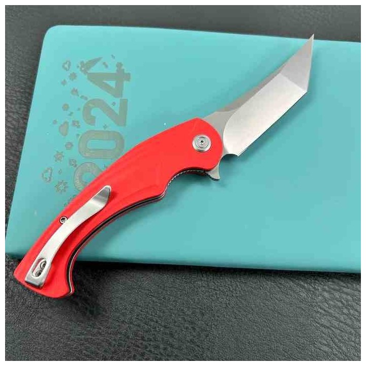 Couteau Kubey Scimitar Red Manche G10 Lame Tanto Acier 14C28N BLK IKBS Linerlock Clip KUB175E - Livraison Gratuite
