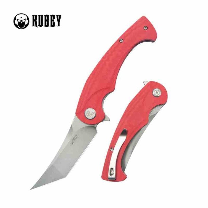 Couteau Kubey Scimitar Red Manche G10 Lame Tanto Acier 14C28N BLK IKBS Linerlock Clip KUB175E - Livraison Gratuite