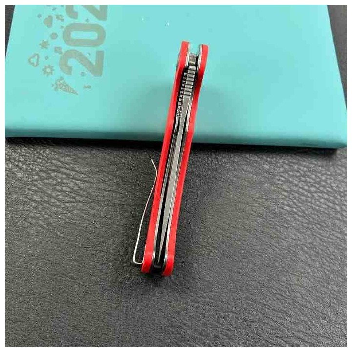 Couteau Kubey Scimitar Red Manche G10 Lame Tanto Acier 14C28N BLK IKBS Linerlock Clip KUB175E - Livraison Gratuite