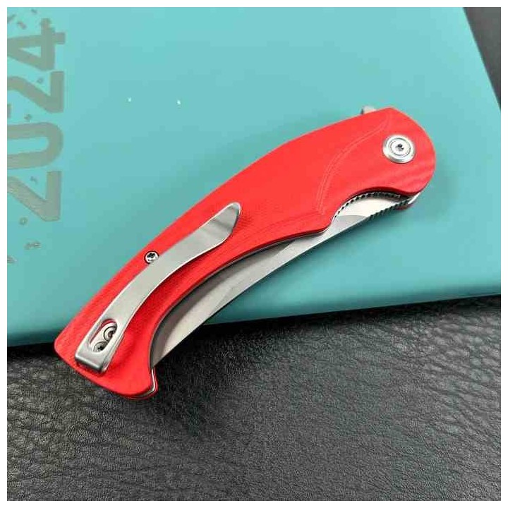Couteau Kubey Scimitar Red Manche G10 Lame Tanto Acier 14C28N BLK IKBS Linerlock Clip KUB175E - Livraison Gratuite
