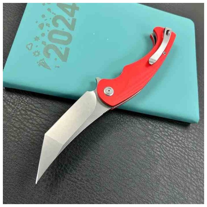 Couteau Kubey Scimitar Red Manche G10 Lame Tanto Acier 14C28N BLK IKBS Linerlock Clip KUB175E - Livraison Gratuite