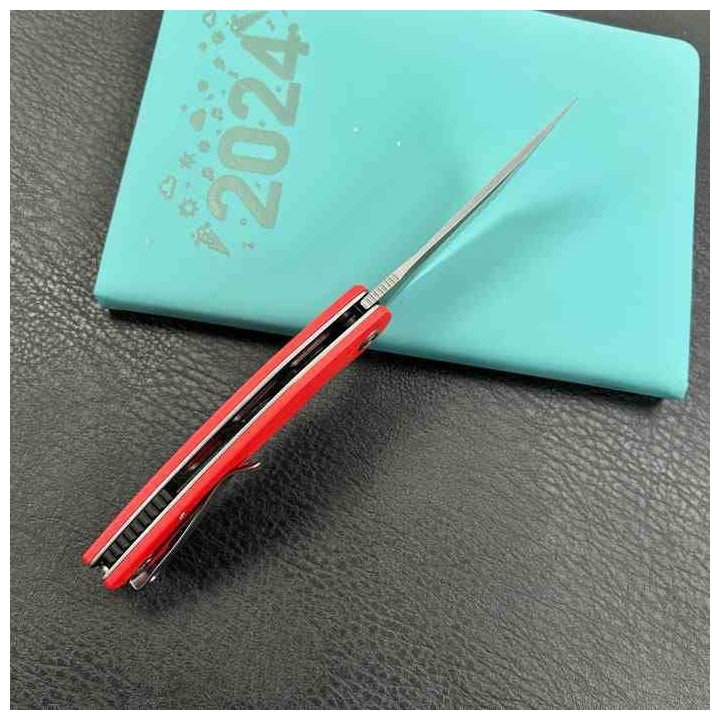 Couteau Kubey Scimitar Red Manche G10 Lame Tanto Acier 14C28N BLK IKBS Linerlock Clip KUB175E - Livraison Gratuite