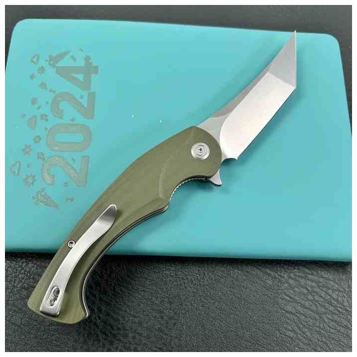 Couteau Kubey Scimitar Green Manche G10 Lame Tanto Acier 14C28N IKBS Linerlock Clip KUB175A - Livraison Gratuite