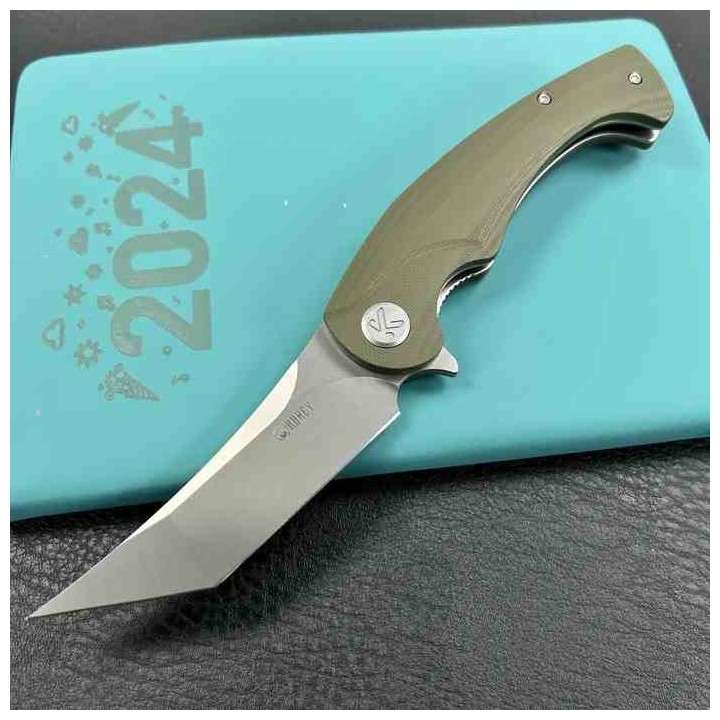 Couteau Kubey Scimitar Green Manche G10 Lame Tanto Acier 14C28N IKBS Linerlock Clip KUB175A - Livraison Gratuite