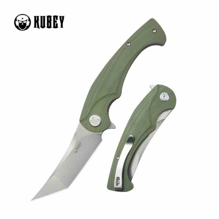 Couteau Kubey Scimitar Green Manche G10 Lame Tanto Acier 14C28N IKBS Linerlock Clip KUB175A - Livraison Gratuite