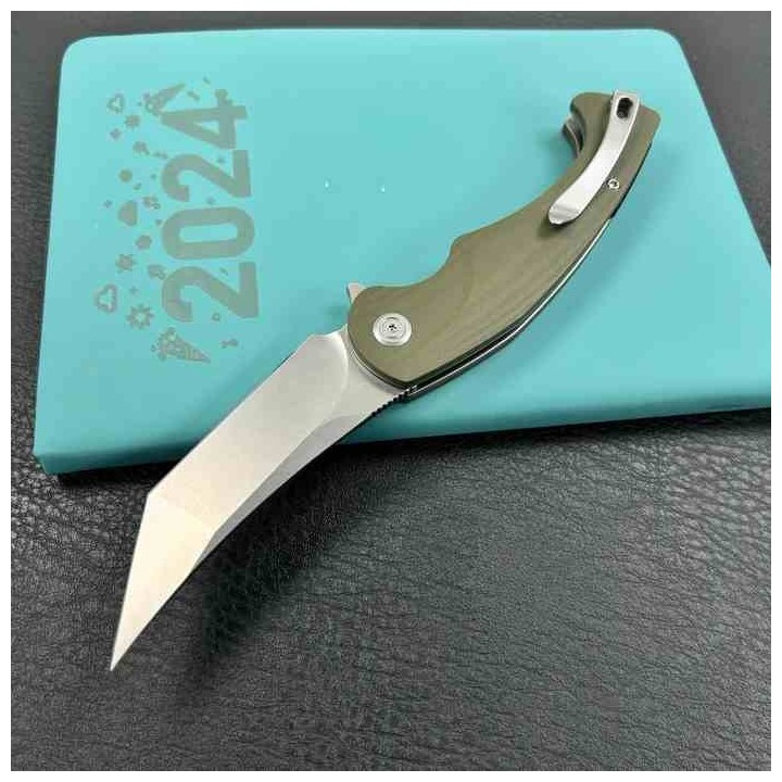 Couteau Kubey Scimitar Green Manche G10 Lame Tanto Acier 14C28N IKBS Linerlock Clip KUB175A - Livraison Gratuite