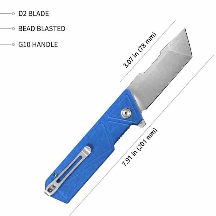 Couteau Kubey Avenger Blue Lame Tanto Acier D2 Manche G10 IKBS Linerlock Clip KUB104C - Livraison Gratuite