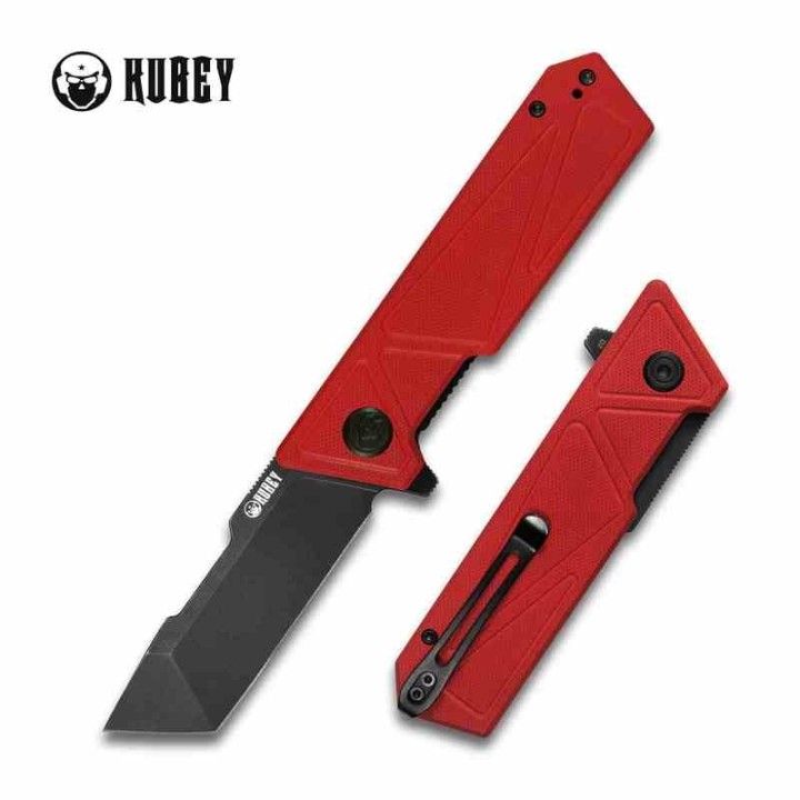 Couteau Kubey Avenger Red Lame Tanto Acier D2 Manche G10 IKBS Linerlock Clip KUB104D - Livraison Gratuite
