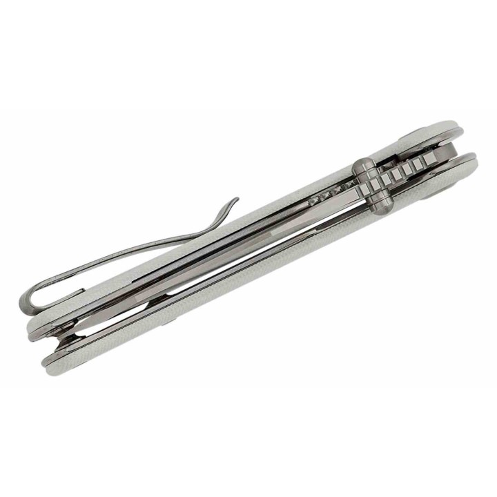 Couteau Sencut Excalis White G10 Lame Acier 9Cr18MoV Tanto Reverse Satin IKBS Liner Lock Clip S230682 - Livraison Gratuite
