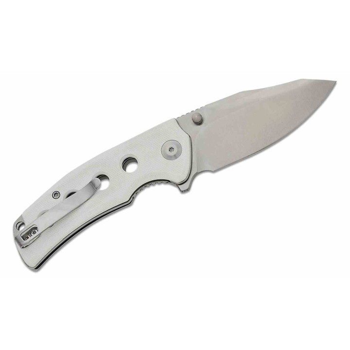 Couteau Sencut Excalis White G10 Lame Acier 9Cr18MoV Tanto Reverse Satin IKBS Liner Lock Clip S230682 - Livraison Gratuite