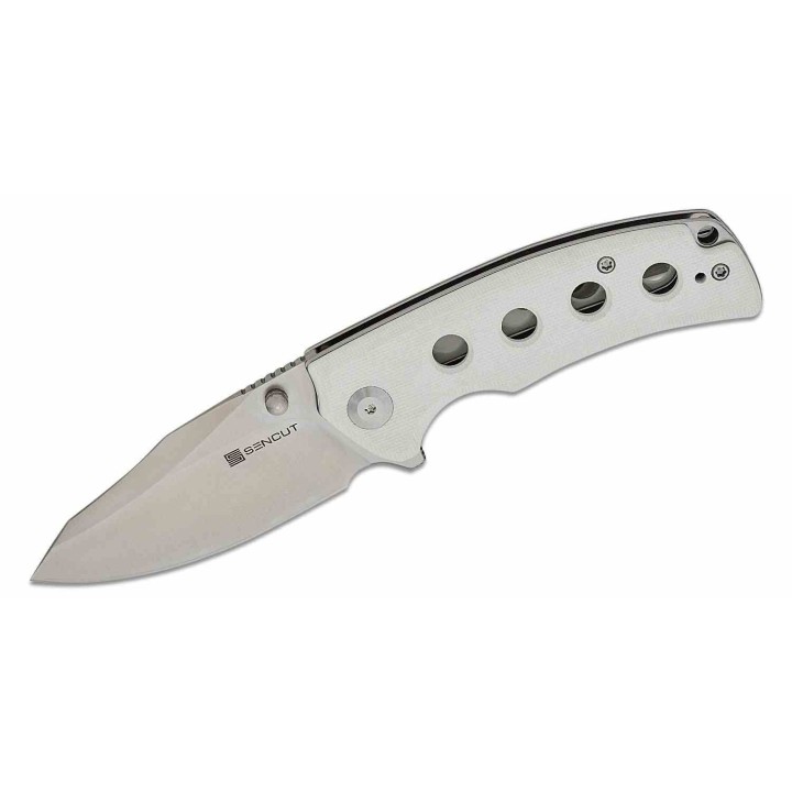Couteau Sencut Excalis White G10 Lame Acier 9Cr18MoV Tanto Reverse Satin IKBS Liner Lock Clip S230682 - Livraison Gratuite