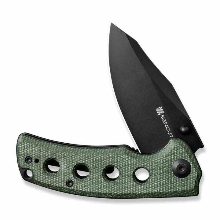 Couteau Sencut Excalis Green Micarta Lame Acier 9Cr18MoV Tanto Reverse Blk IKBS Liner Lock Clip S230683 - Livraison Gratuite
