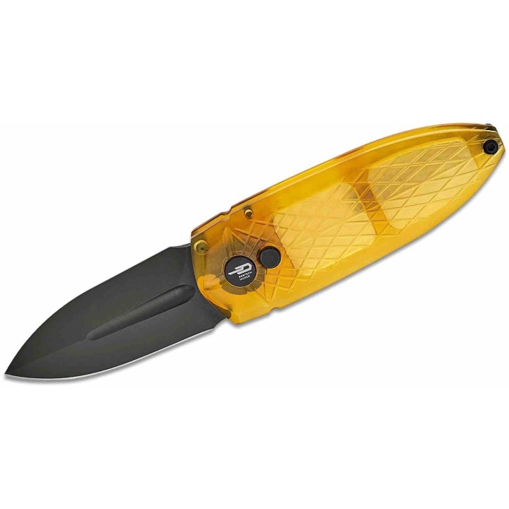 Couteau Bestech Ququ Yellow Lame Acier 14C28N Black Manche Ultem Button Lock IKBS Clip BTKG57D2 - Livraison Gratuite