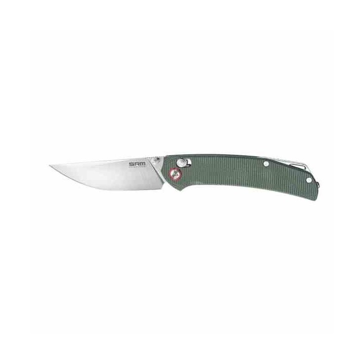 Couteau SRM Knives 411L-MG Green Manche Micarta Lame Acier 14C28N IKBS Ambi Lock Clip SRM411LMG - Livraison Gratuite