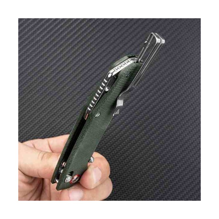 Couteau SRM Knives 411L-MG Green Manche Micarta Lame Acier 14C28N IKBS Ambi Lock Clip SRM411LMG - Livraison Gratuite