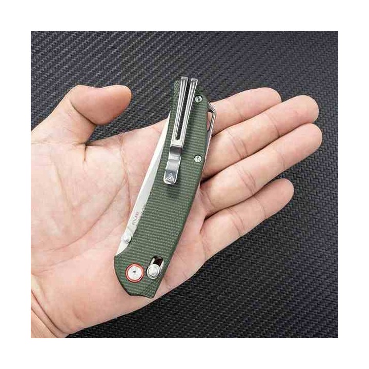 Couteau SRM Knives 411L-MG Green Manche Micarta Lame Acier 14C28N IKBS Ambi Lock Clip SRM411LMG - Livraison Gratuite