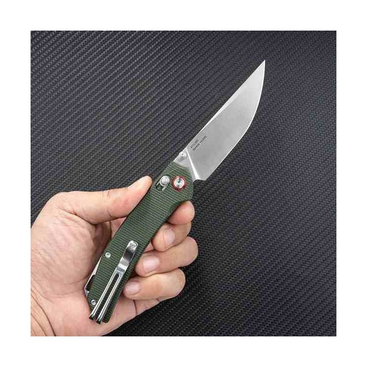 Couteau SRM Knives 411L-MG Green Manche Micarta Lame Acier 14C28N IKBS Ambi Lock Clip SRM411LMG - Livraison Gratuite
