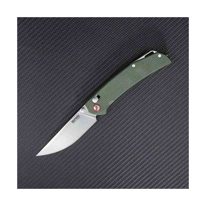 Couteau SRM Knives 411L-MG Green Manche Micarta Lame Acier 14C28N IKBS Ambi Lock Clip SRM411LMG - Livraison Gratuite