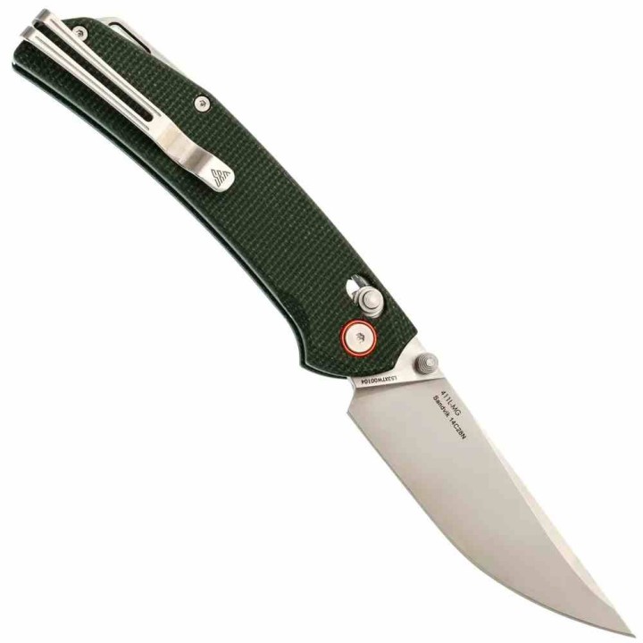 Couteau SRM Knives 411L-MG Green Manche Micarta Lame Acier 14C28N IKBS Ambi Lock Clip SRM411LMG - Livraison Gratuite