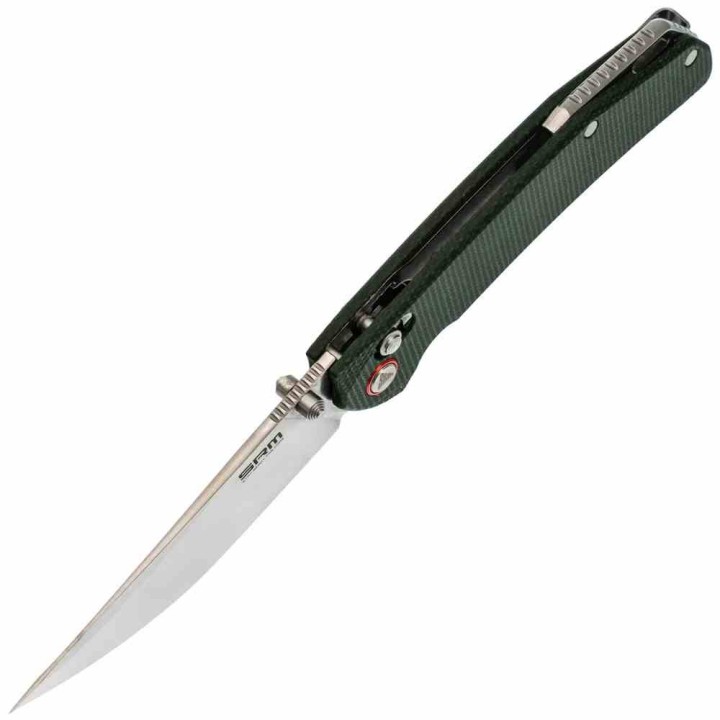 Couteau SRM Knives 411L-MG Green Manche Micarta Lame Acier 14C28N IKBS Ambi Lock Clip SRM411LMG - Livraison Gratuite