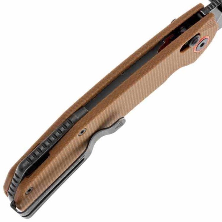Couteau SRM Knives 411L-MN Dark Earth Manche Micarta Lame Acier 14C28N IKBS Ambi Lock Clip SRM411LMN - Livraison Gratuite