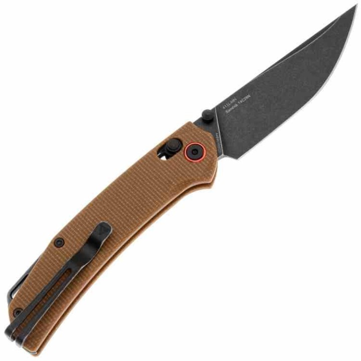 Couteau SRM Knives 411L-MN Dark Earth Manche Micarta Lame Acier 14C28N IKBS Ambi Lock Clip SRM411LMN - Livraison Gratuite
