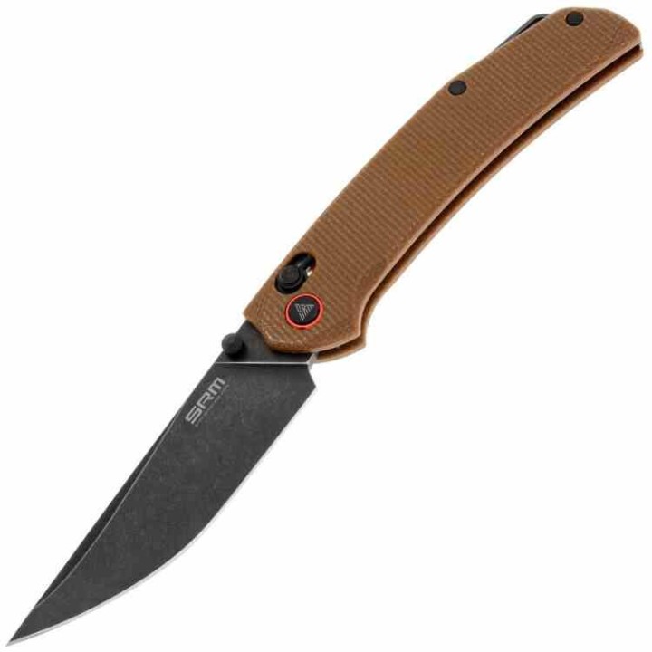 Couteau SRM Knives 411L-MN Dark Earth Manche Micarta Lame Acier 14C28N IKBS Ambi Lock Clip SRM411LMN - Livraison Gratuite