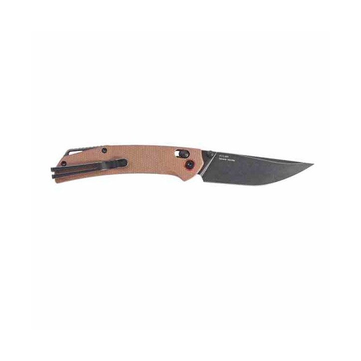 Couteau SRM Knives 411L-MN Dark Earth Manche Micarta Lame Acier 14C28N IKBS Ambi Lock Clip SRM411LMN - Livraison Gratuite