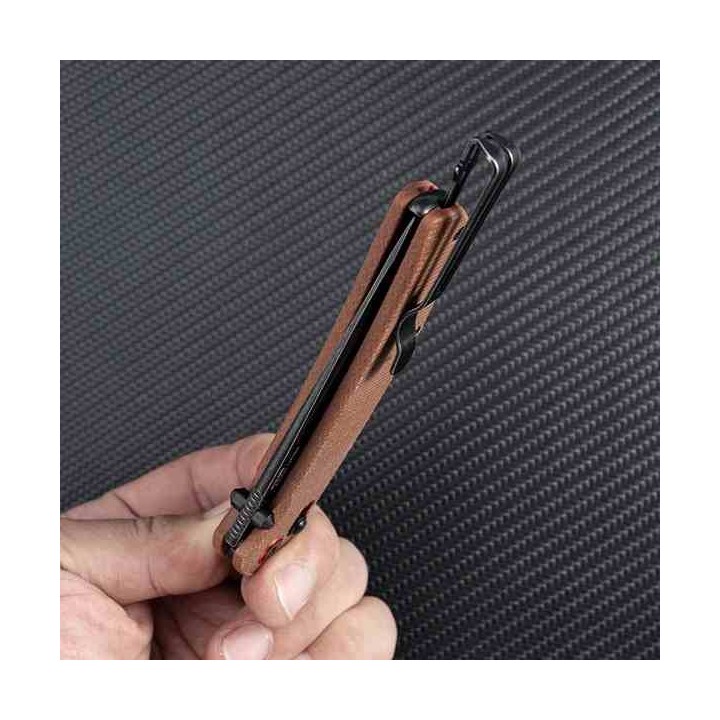 Couteau SRM Knives 411L-MN Dark Earth Manche Micarta Lame Acier 14C28N IKBS Ambi Lock Clip SRM411LMN - Livraison Gratuite