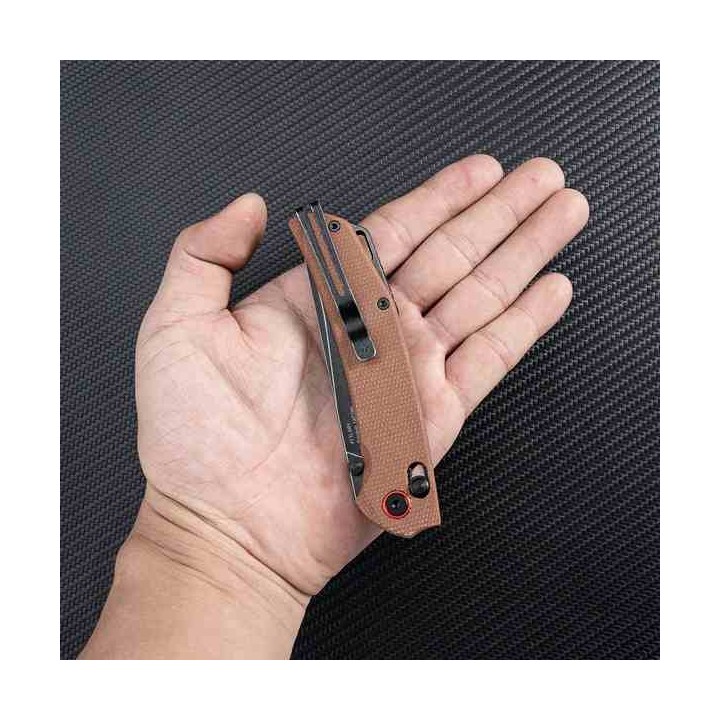 Couteau SRM Knives 411L-MN Dark Earth Manche Micarta Lame Acier 14C28N IKBS Ambi Lock Clip SRM411LMN - Livraison Gratuite