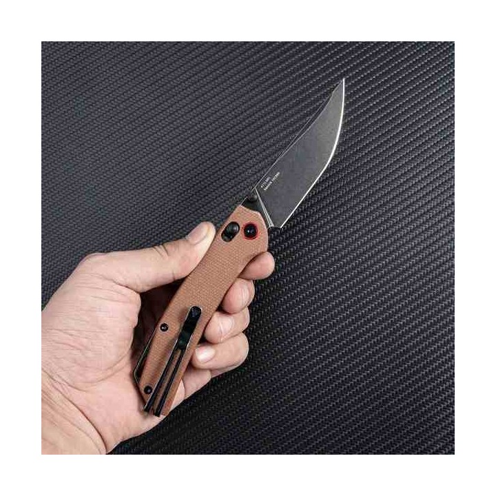 Couteau SRM Knives 411L-MN Dark Earth Manche Micarta Lame Acier 14C28N IKBS Ambi Lock Clip SRM411LMN - Livraison Gratuite
