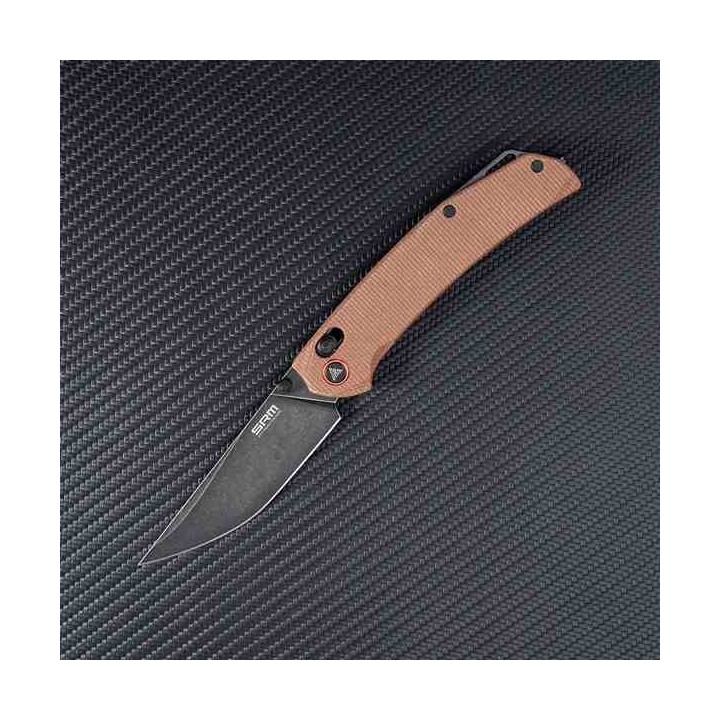 Couteau SRM Knives 411L-MN Dark Earth Manche Micarta Lame Acier 14C28N IKBS Ambi Lock Clip SRM411LMN - Livraison Gratuite