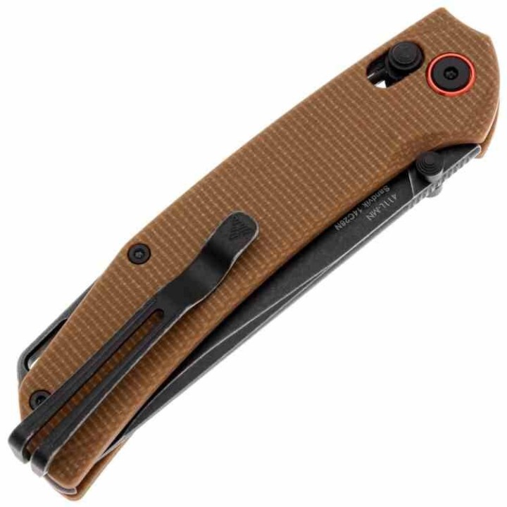 Couteau SRM Knives 411L-MN Dark Earth Manche Micarta Lame Acier 14C28N IKBS Ambi Lock Clip SRM411LMN - Livraison Gratuite
