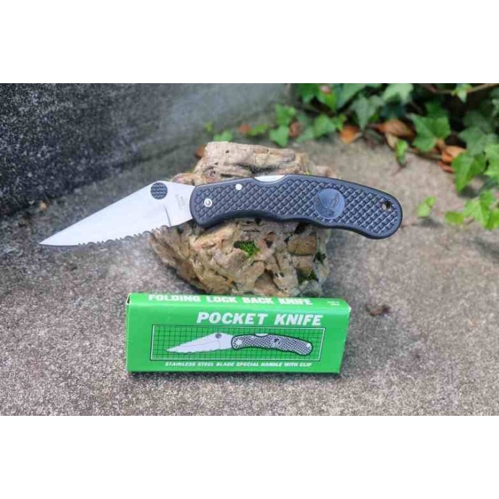 Couteau Tactical EDC Lame Serrated Acier Inox Manche FRN Locback CLip TacticalF125 - Livraison Gratuite