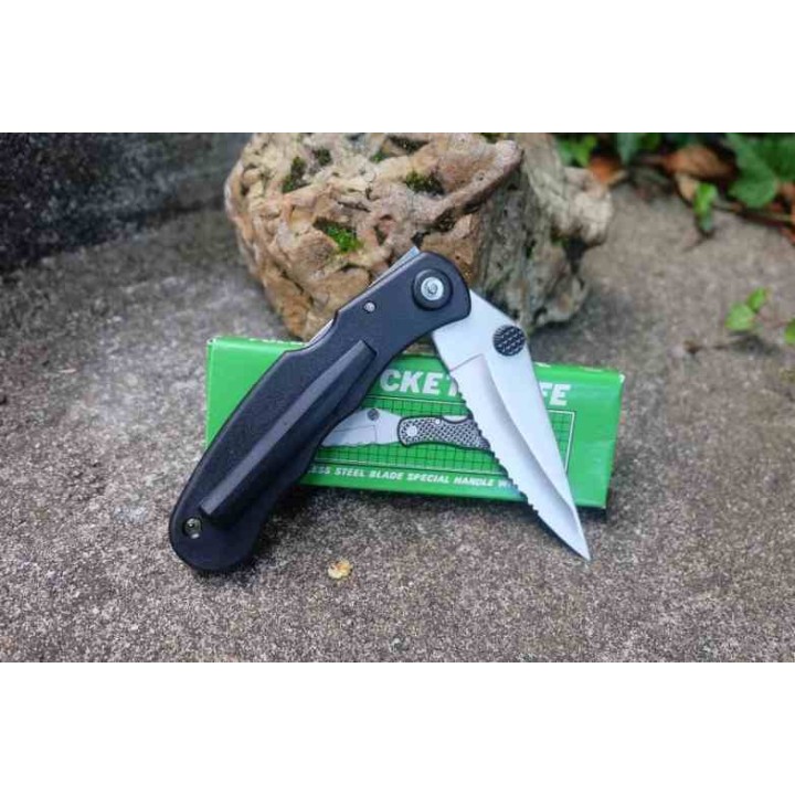 Couteau Tactical EDC Lame Serrated Acier Inox Manche FRN Locback CLip TacticalF125 - Livraison Gratuite