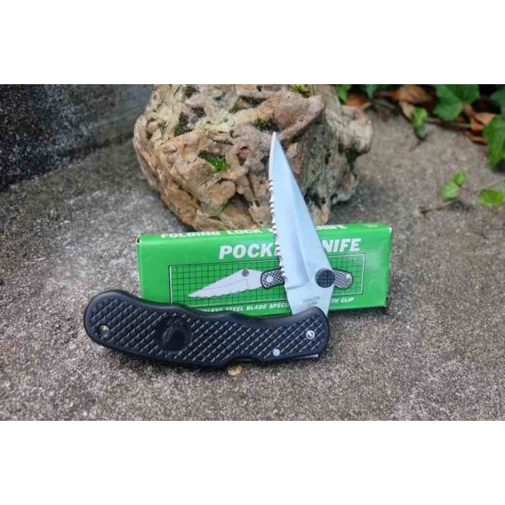 Couteau Tactical EDC Lame Serrated Acier Inox Manche FRN Locback CLip TacticalF125 - Livraison Gratuite