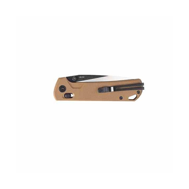 Couteau SRM Knives 168L-GW Tan Manche G10 Lame Acier D2 IKBS Ambi Lock Clip SRM168LGW - Livraison Gratuite