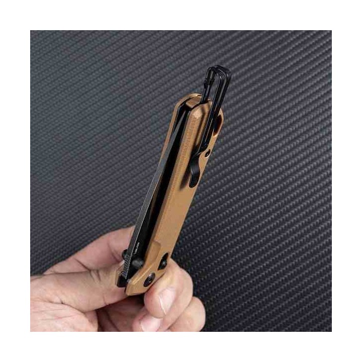 Couteau SRM Knives 168L-GW Tan Manche G10 Lame Acier D2 IKBS Ambi Lock Clip SRM168LGW - Livraison Gratuite