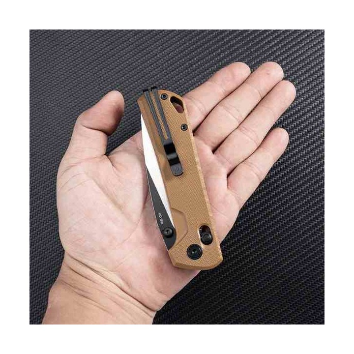 Couteau SRM Knives 168L-GW Tan Manche G10 Lame Acier D2 IKBS Ambi Lock Clip SRM168LGW - Livraison Gratuite
